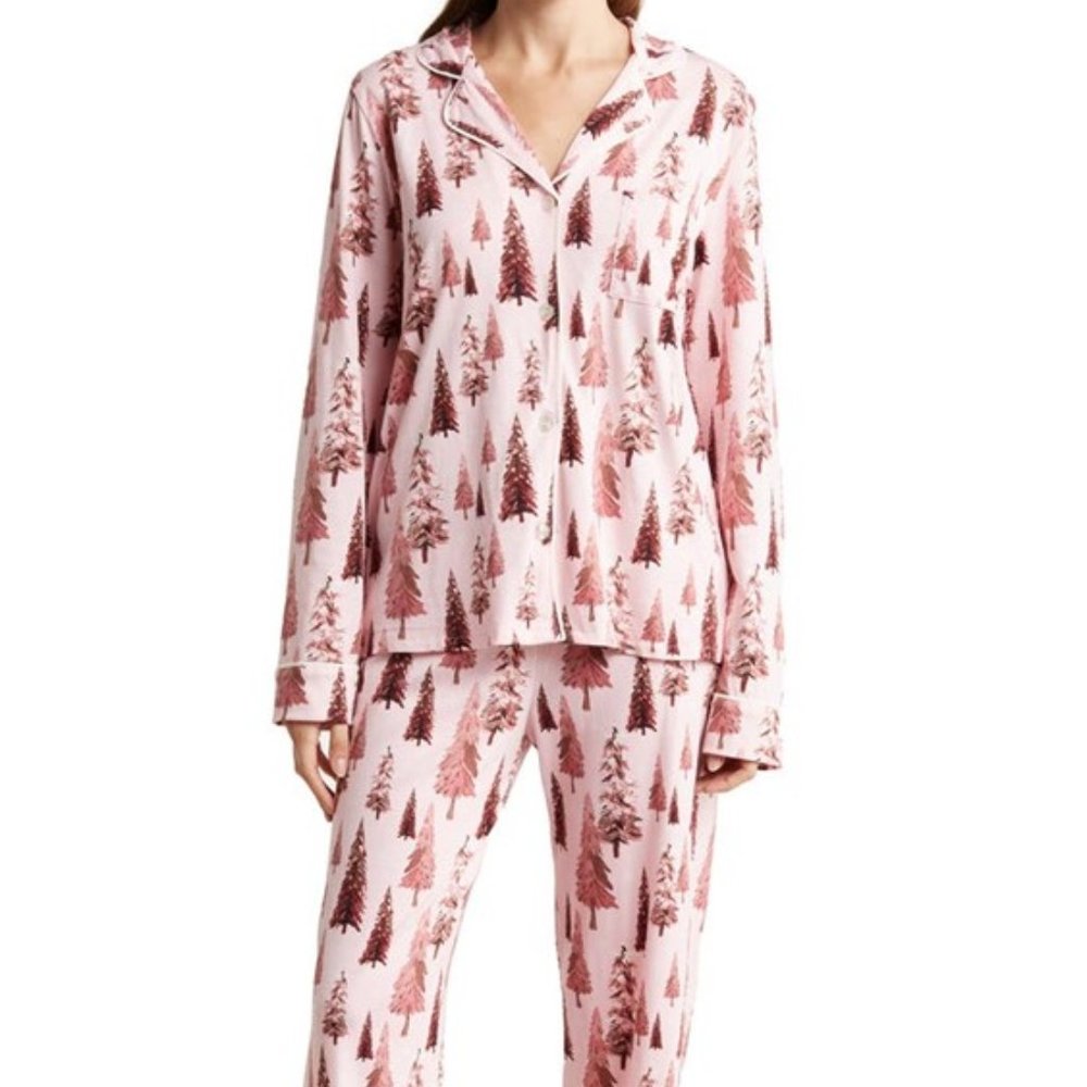 PJ Salvage Blush Trees Jersey Pajamas 2 PC Set Top & Pants Pink Size XL NEW